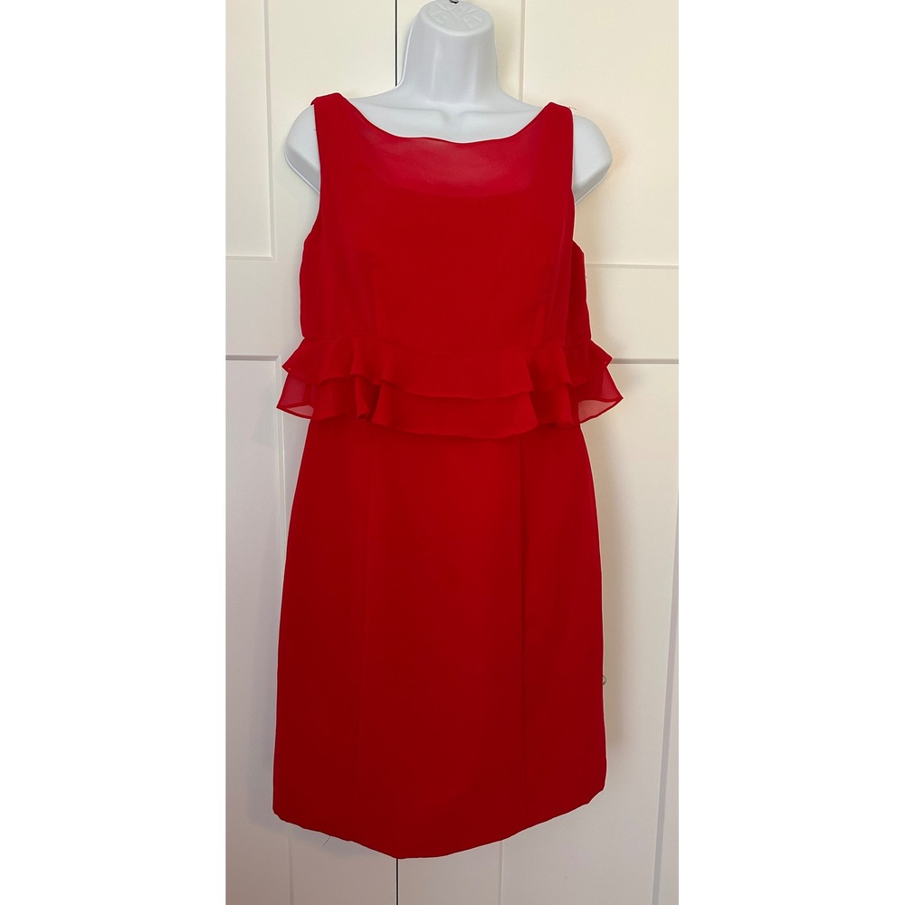 Alfred Angelo Red Ruffle Tiered Cocktail Dress Scoop Back 7339S Cherry Size 8